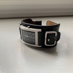 GUESS Genuine Leather Black Cuff Watch